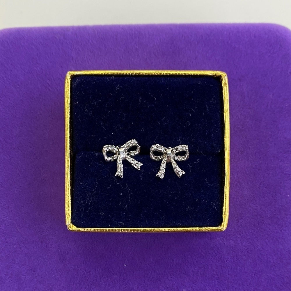 💛 Sterling Silver Bow Stud Earrings| Delicate CZ | Feminine Minimal Jewelry